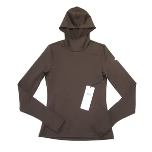 NWT Alo Airlift Winter Warm Hooded Runner in Espresso Brown Top S thumbnail 1