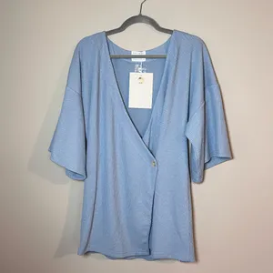 SABO Wyatt Ribbed Knit Relaxed Wrap Top Blue thumbnail 2
