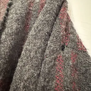 Free People Womens XS/S Gray Red Plaid Wool‎ Blend Oversized Cardigan Sweater thumbnail 4