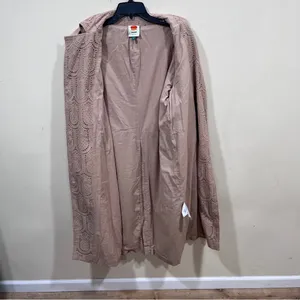 Farm Rio Eyelet Trench Coat – Tan Embroidered Long Jacket Sz XS thumbnail 11