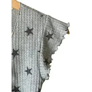 Antistar Grey Star Printed Waffle Knit Cropped Top Boho Hippie Top Blouse thumbnail 2