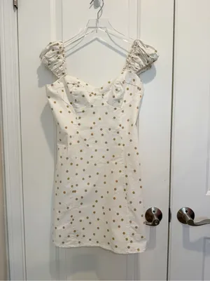 LPA Fit and Flare Mini Dress in White and Tan Polka Dots size Medium thumbnail 4
