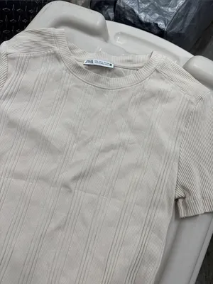 Zara Cream Ribbed Short Sleeve Top thumbnail 5