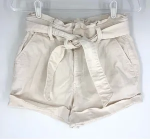 Express‎ Shortie Extreme High Rise with Tie Belt Paper Bag Shorts Cream Size 6 thumbnail 1