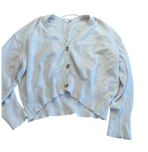 Free People Cream Boucle Knit Oversized‎ V-Neck Cardigan Sweater Womens Large thumbnail 1