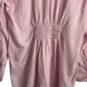 Zara Women Coastal Beachy Linen‎ Button Up Top M Pink Smocked Back Minimalist thumbnail 5