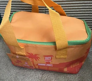 Trader Joe's Insulated Mini Tote Bag Lunch Cooler Orange Green Foldable NWT thumbnail 1