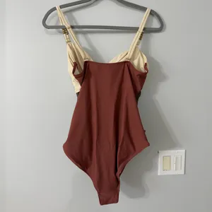 Stylish Cream and Brown Cutout Swimsuit thumbnail 8