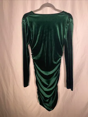 Halara Womens Green Velvet Form Fitting Mini Dress Medium New With Tags thumbnail 4