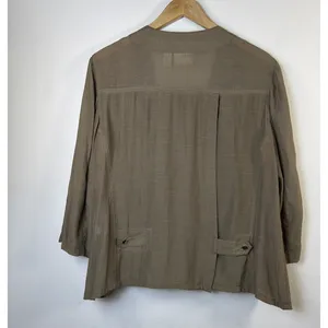 Chico's Women's 3/4 sleeve Open Front Jacket zipper accents flowy bohemian thumbnail 7