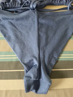 Aerie Blue Ribbed String Bikini Set XL thumbnail 10