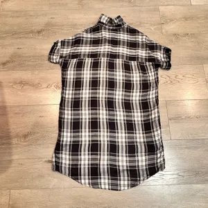 THREAD AND SUPPLY Black Button Down Plaid‎ Short Sleeve Shirt Dress Small S thumbnail 2