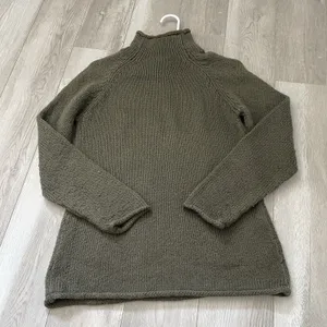 L.L. Bean Sweater cotton roll neck knit womens Green (medium) classic fisherman thumbnail 4