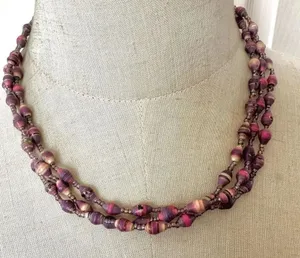 Beads for Life purple paper beaded triple strand necklace thumbnail 1