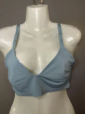 True&Co Bralette Bra Womens Large Blue Lace Wireless V Neck Pullover Jersey thumbnail 1
