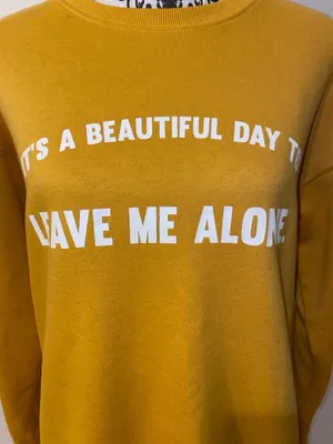 Bluenotes Boyfriend Fit Yellow 'Leave Me Alone' Crewneck Sweatshirt Size Medium thumbnail 3