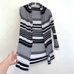 ANN TAYLOR LOFT Striped Fine Knit Open Cardigan Blue / Periwinkle ? Navy Sweater thumbnail 12