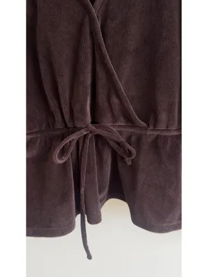 Madewell Corduroy Tie Front Faux Wrap Top Spiced Raisin Balloon Sleeve S thumbnail 6