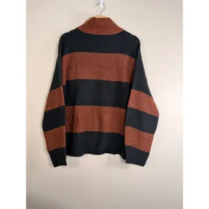 Abercrombie Fitch Striped Mock Neck Sweater Oversized Women XL Brown Black rugby thumbnail 4