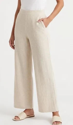 Gap Slouchy Wide Leg Lounge Pants Womens Medium Beige High Waisted Waffle Knit thumbnail 1