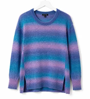 Gap Relaxed Striped Sweater Womens Medium Teal Lavender Crew Neck Soft Knit thumbnail 1