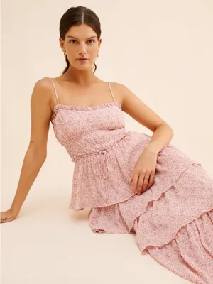 ASTR The Label Harriet Tiered Midi Dress Cottagecore Fairy High Slit Dress Sz S thumbnail 3