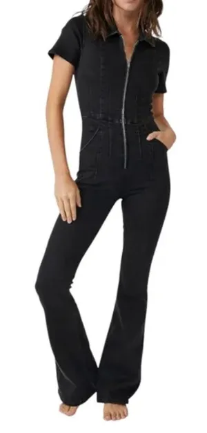 Free People Black Denim Jumpsuit thumbnail 1