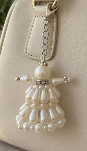 Artisan Keychain Doll Purse Charm 3.25” Handcrafted Ivory Pearl Beaded NEW thumbnail 1