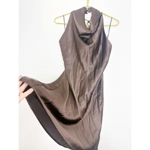 NWT Zara Brown Satin Jewelry Back Mini Dress Size Small High Neck Cocktail thumbnail 11