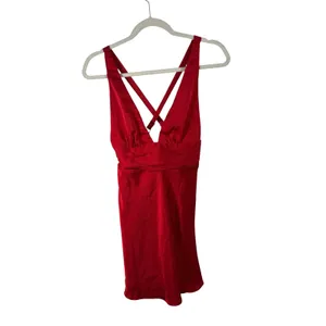 Hello Molly Silky Moment Mini Dress Red Satin V Neck Cocktail Womens Size XS thumbnail 3