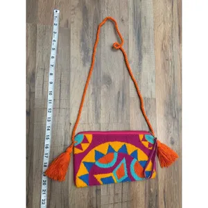 Boho Embroidered Crossbody Bag Colorful Tassel Shoulder Purse Wristlet thumbnail 5