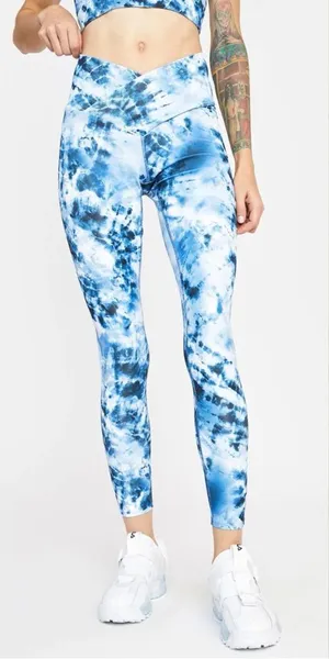 Beach Riot Sport Indigo Tie Dye Cara Printed Leggings V Crossover Waistband XS thumbnail 1