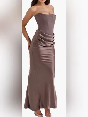 NEW HOUSE OF CB Persephone Strapless pebble gray crepe Evening Dress Sz S thumbnail 5