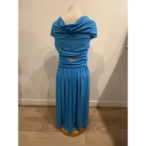 Alberta Ferretti Blue Jersey Cowl Neck Cutout Ruched Maxi Dress Sleeveless thumbnail 5