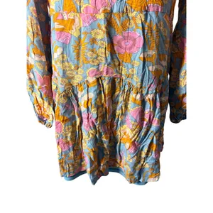 Entro Floral Mini Dress Womens Medium Blue Pink‎ Excellent Tiered Boho thumbnail 11