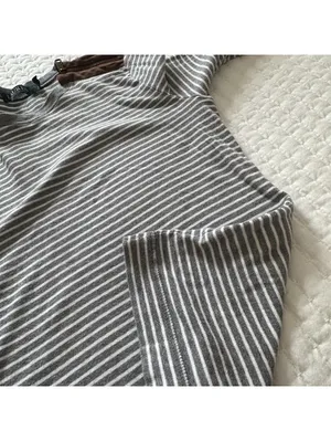 Lauren Ralph Lauren Large L Gray White Striped Long Sleeve T Shirt Brown Patches thumbnail 7