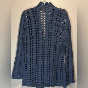 Tommy Hilfiger Vintage Handknit Blue Open Front Knit Cardigan Buttons Size M thumbnail 2
