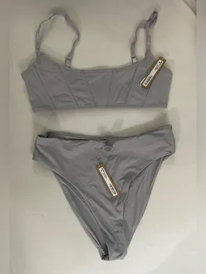 SKIMS 2Pcs SET Corset Bikini Top & Mid Waist Bottoms Chrome Size M thumbnail 1