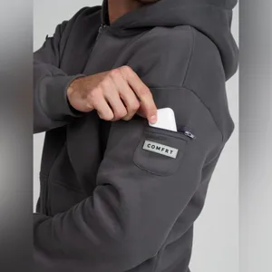 NWT Travel Essentials Steel Grey zip-up hoodie with front pockets inside pockets a hood. thumbnail 3