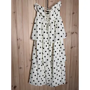 NWT Lulus Modie White Polka Dot Twist-Front Lace-Up Midi Dress Retro Party Sz M thumbnail 6