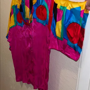 Vintage Adrianna Papell Bright Short Sleeve Silk Blouse Vibrant Blouse Retro thumbnail 8