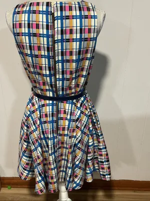 Closet Multicolor Plaid Midi Dress with Blue Belt thumbnail 4