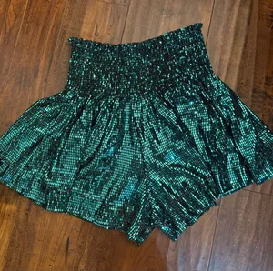 QUEEN OF SPARKLES Teal Mosaic Smocked Mini Shorts thumbnail 1
