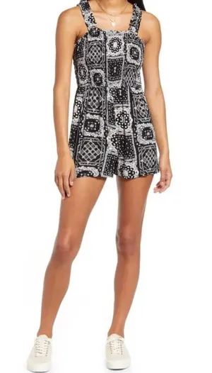 4/$25 NWT BP. Smocked Bodice Romper In Black Bandanamix Size large thumbnail 1