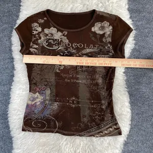 Y2k Brown Baby Tee Chocolate Espresso Coffee Floral Short Sleeve Rhinestone thumbnail 6