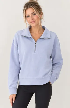 Vince Womens Light Blue Cotton Quarter Zip Pullover Sweatshirt Small thumbnail 1