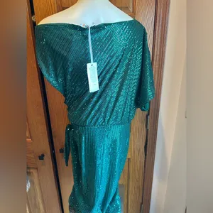 Grace Karin XL Green Sequin Cocktail Dress Asymmetrical Wrap Waist Holiday Party thumbnail 5