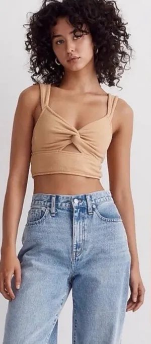 Madewell NWT Cutout Knot-Front Crop Tank Top Tan Textured size XL thumbnail 1