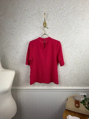 Maeve by Anthropologie Hot Pink Sheer Mesh Mock-Neck Top - Size - Large thumbnail 8