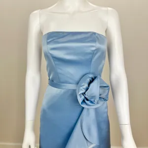ABS Allen Schwartz Strapless Dress Light Blue Satin Corset Draped Pleated US 2 thumbnail 3
